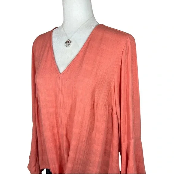 Torrid NEW Textured Woven Tie Front Top Crabapple Coral Orange Medium Large L 10 - Picture 4 of 15